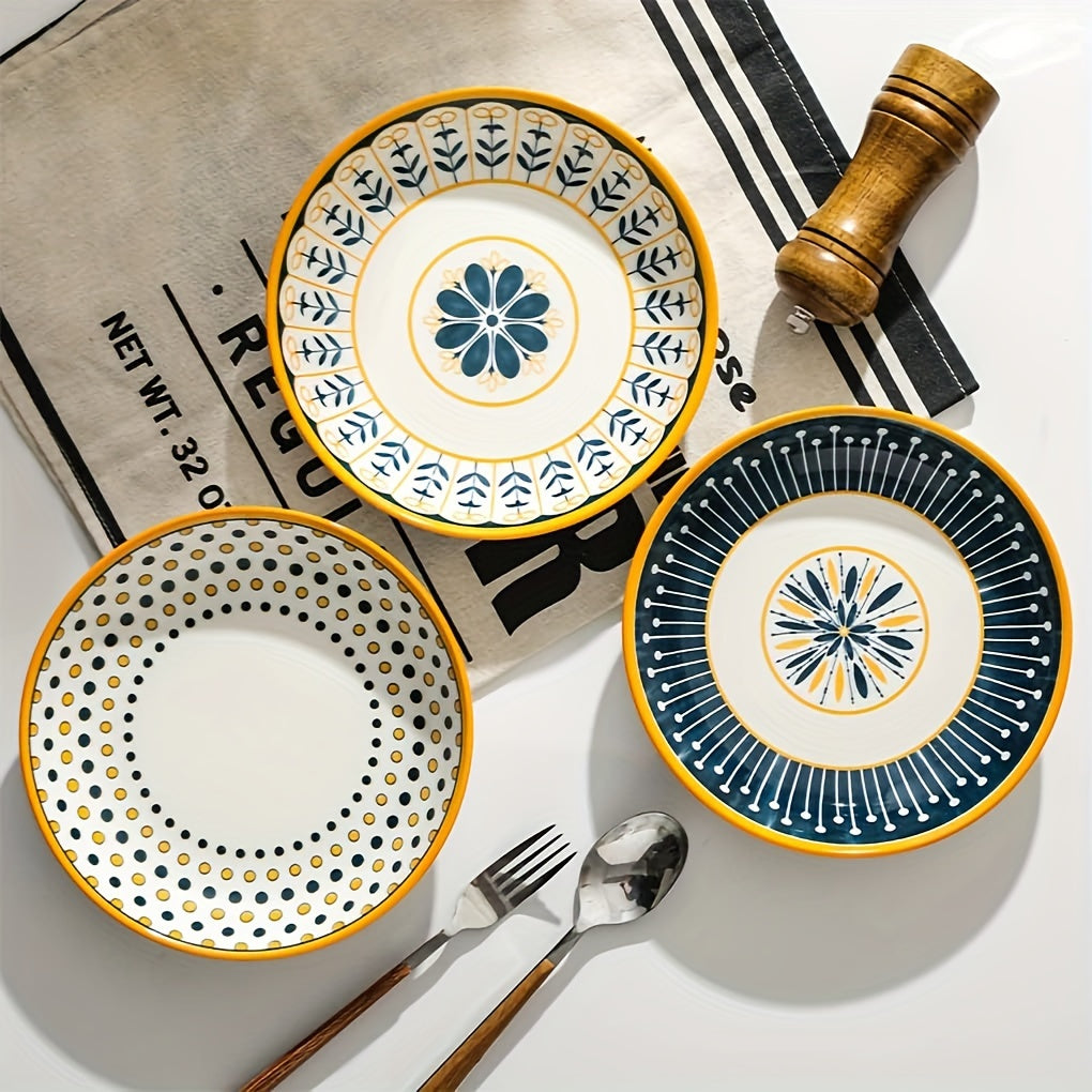 2pcs, 8-Inch Ceramic Bowls, Mixed Colors, Creative Shallow Soup Bowl, Pasta Bowl, Dessert Plate, Large Salad Bowl for Home Kitchen & Restaurant, Kitchenware, Tableware Accessories