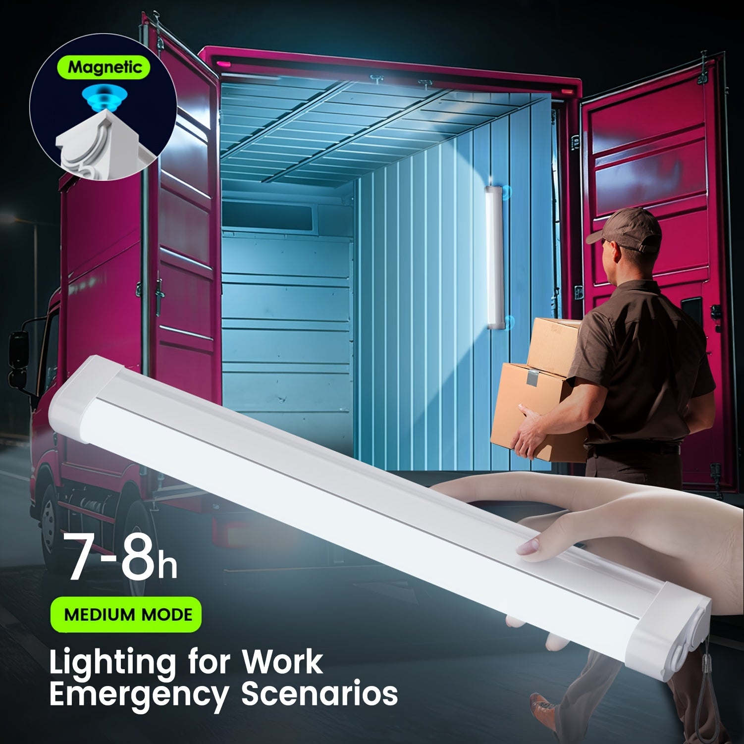 Rechargeable portable lighting lamp, long battery life, with hook, hands-free, suitable for car repair, garage lighting, camping, emergency power outage lighting, night fishing, night climbing and many other dark scenarios