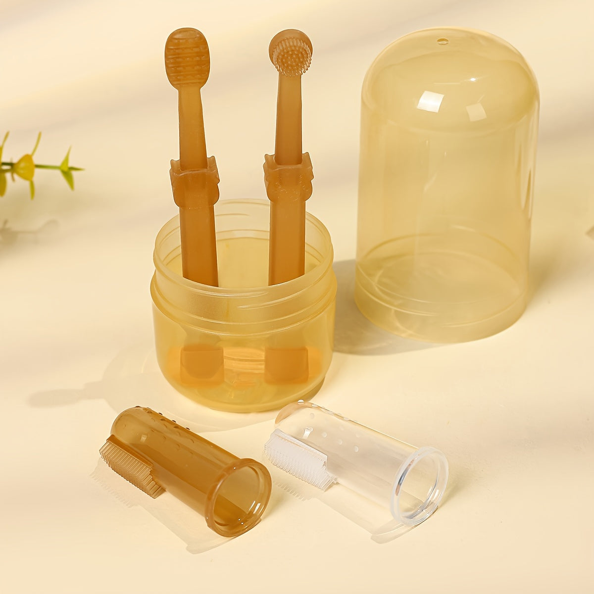 宠物牙刷 婴幼儿乳牙刷 新生儿 舌苔刷 口腔刷套装 宠物牙刷一把乳牙刷 一把舌苔刷 一个透明手指牙刷 一个纳米银手指牙刷 四件套