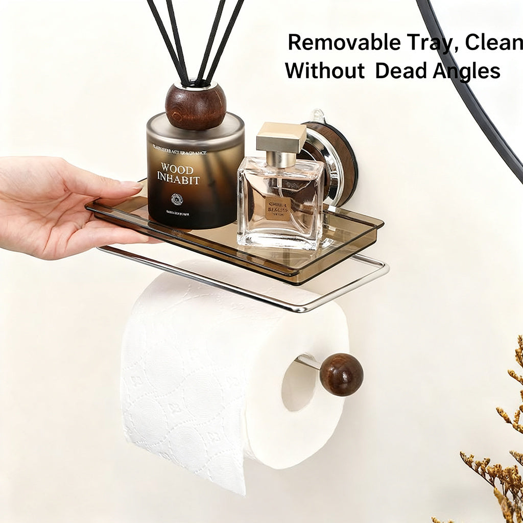 No-Drill Suction Cup Toilet Paper Holder - Wall Mount Tissue Roll Rack, Light Luxury Household Bathroom Storage Shelf