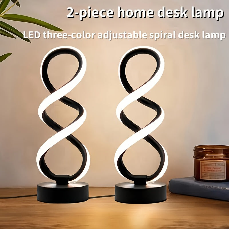 1/2-pack spiral LED table lamp, dimmable modern push-button control desk light, 10-level brightness adjustment, metal power supply, suitable for bedrooms, living rooms, offices and other indoor spaces, excellent home decoration