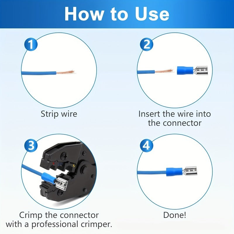 Electrical Insulated Wire Connectors, Crimp Splices, Male & Female Dual-Use Cable Terminal Crimper, for Wire and Cable, Cars, Video Adapters, Household Appliances