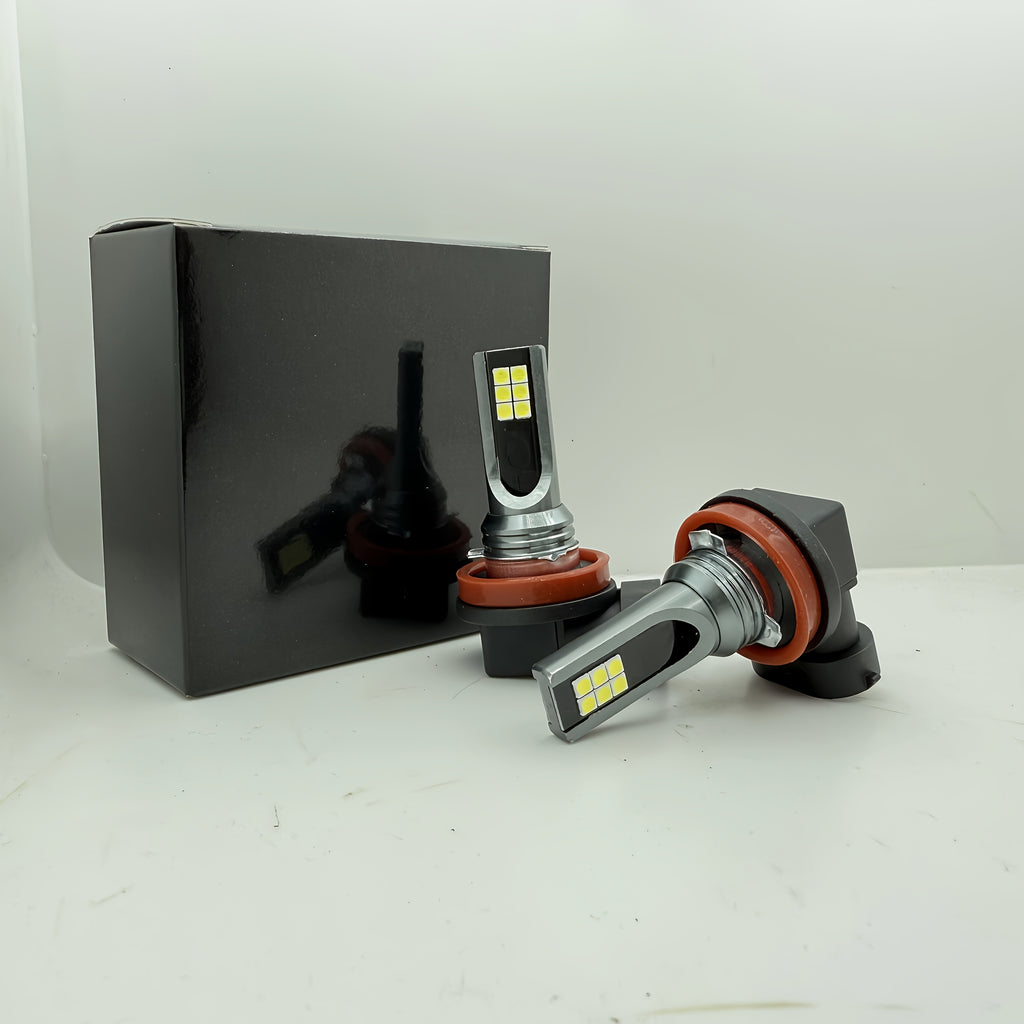 2个H11/H9/H8 LED大灯灯泡，超亮1:1迷你尺寸汽车灯泡，无需适配器即插即用，高功率6500K白光CANBUS H11/H9/H8雾灯灯泡，不含电池，输出：