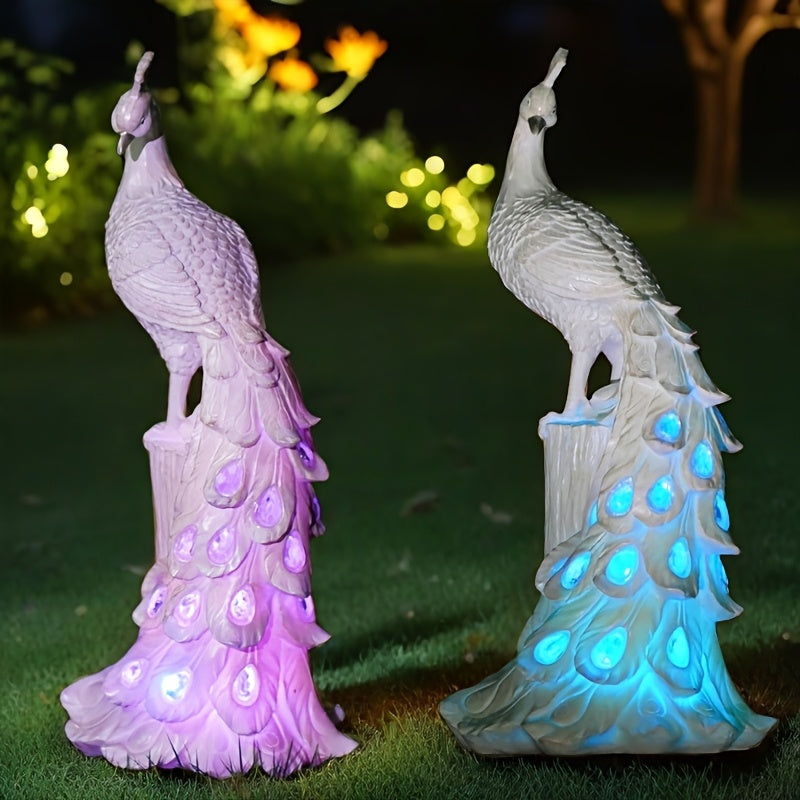 1pc Resin Craft Colorful Solar Light, White Peacock, 7-Color Slow Flashing Light Effect, Suitable for Garden, Courtyard, Lawn, Pond, Balcony, Porch, Christmas New Year Decoration, Gift for Friends