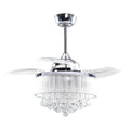 36 Inch Indoor Galvanized Downrod-Mount Retractable Crystal Ceiling Fan Chandelier with Remote & Lampshade