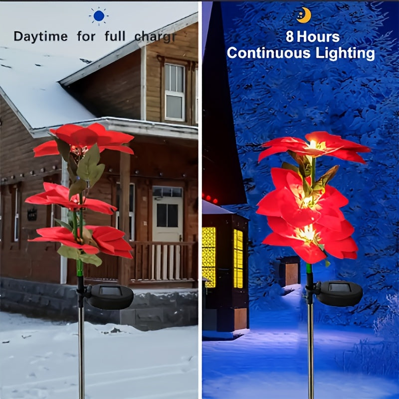 8-Piece Solar Large Red Flower LED Light Set, Realistic Design, Suitable for Garden Decoration. These Semi-Flush Mount Lawn Lights Come with a Switch, Perfect for Outdoor Spaces such as Courtyard, Patio, Lawn.