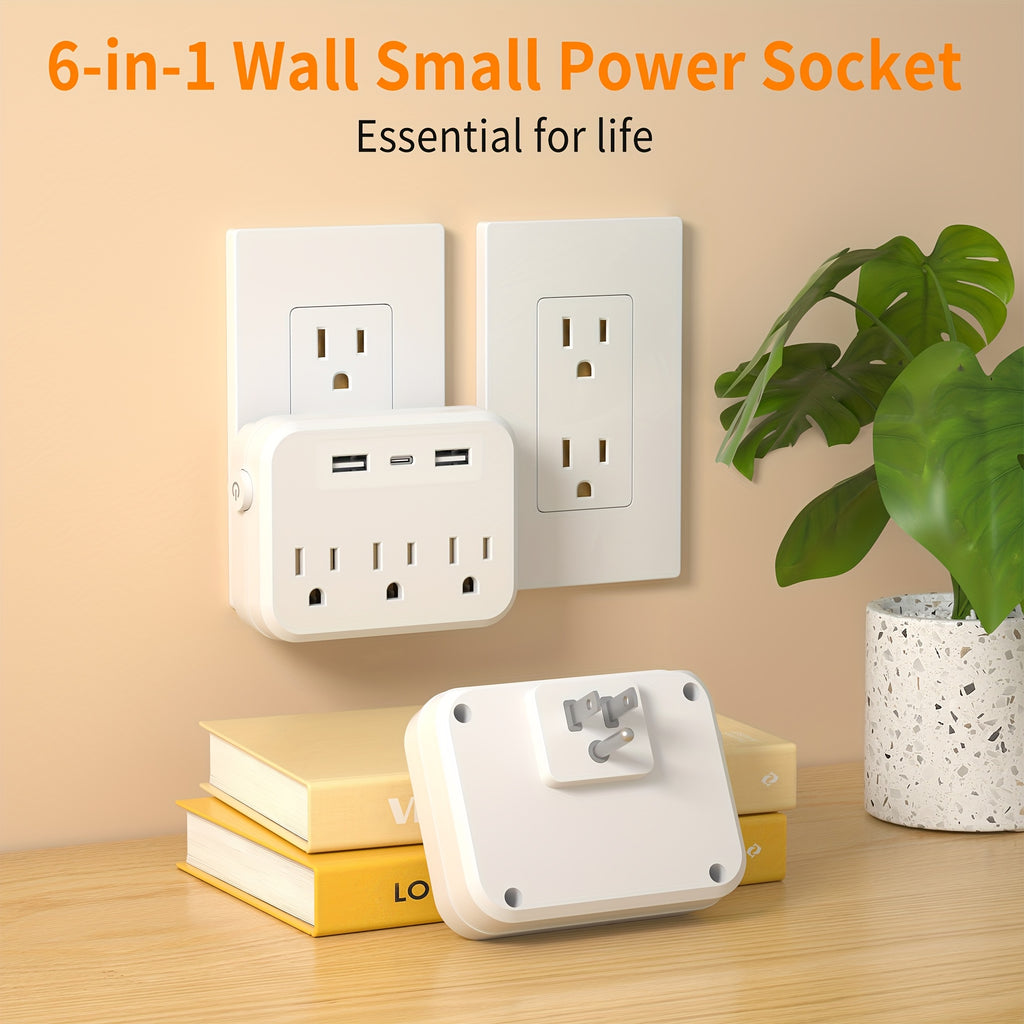 Buy One Get One Free, Compact And Portable Socket Comes with USB Slot And Power Switch, 3 Power Outputs, 2 USB-A And 1 USB-C, Which Is Suitable for Wall Distributor In Office, Bedside And Travel. Wall Charger Adapter Power Board