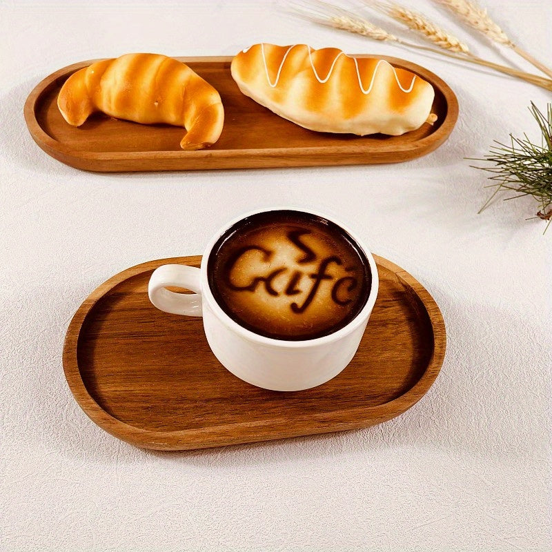 Rustic Acacia Wood Tray, Oval Wooden Platter, Shallow Serving Plate for Charcuterie Cheese Bread Fruit Vegetable Dip, Housewarming Gift, Christmas Halloween Decorative Tray