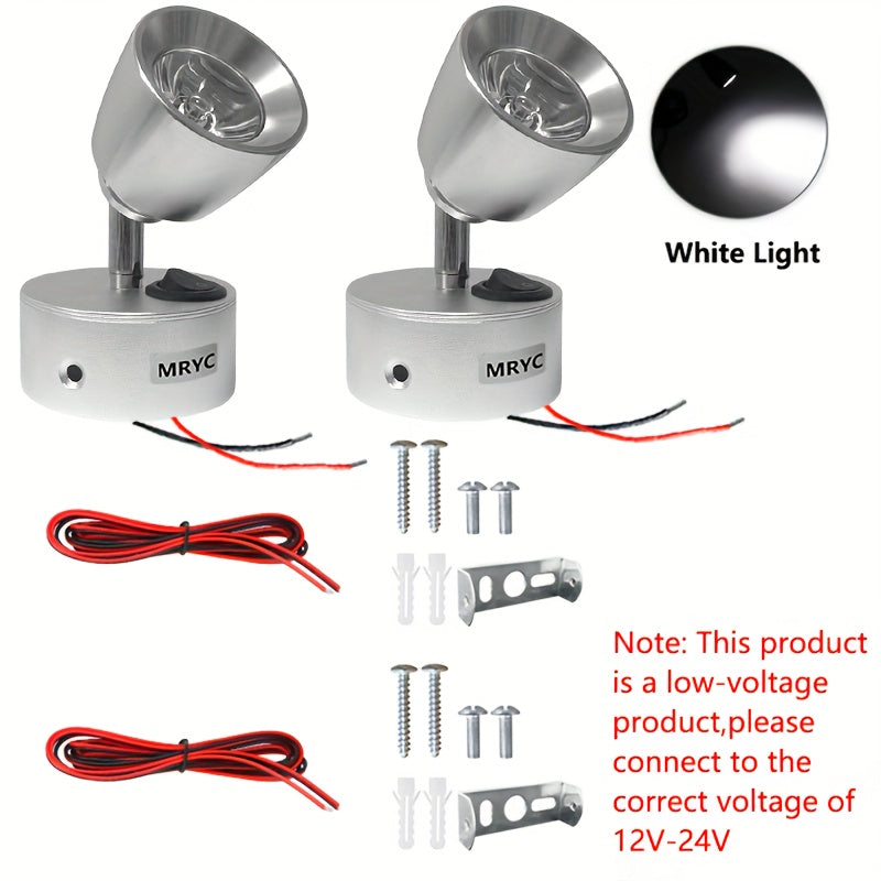 2pcs RV reading light rotatable LED spotlight, 3W with push button switch, suitable for camper van, station wagon, marine yacht interior lighting fixture, 3W bedside reading light, DC12-24V