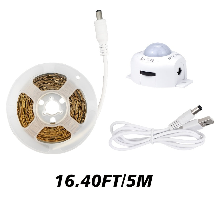 1个 3-16 英尺 智能移动侦测冷白光 LED 灯带 - USB 供电自动开关，非常适合楼梯、衣柜、厨房、卧室和走廊的低电压人体感应灯条