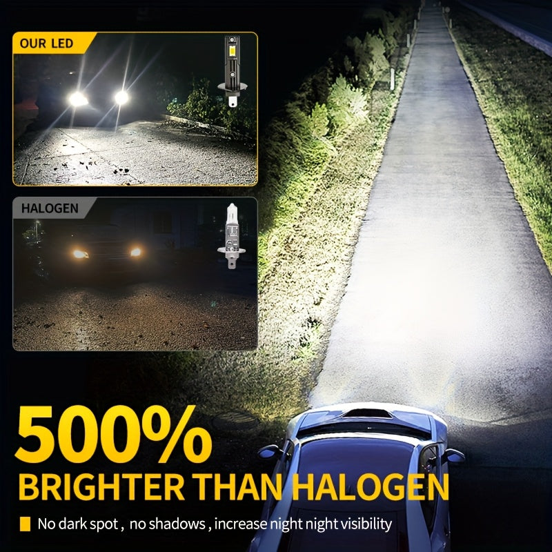 2Pcs H1 LED Bulbs - 50000 Lumens Super Bright Xenon White Light, Brighter than Halogen, Fog Light & High/Low Beam Plug-and-Play Installation, Heat Dissipating Aluminum Housing - Direct Replacement for Cars
