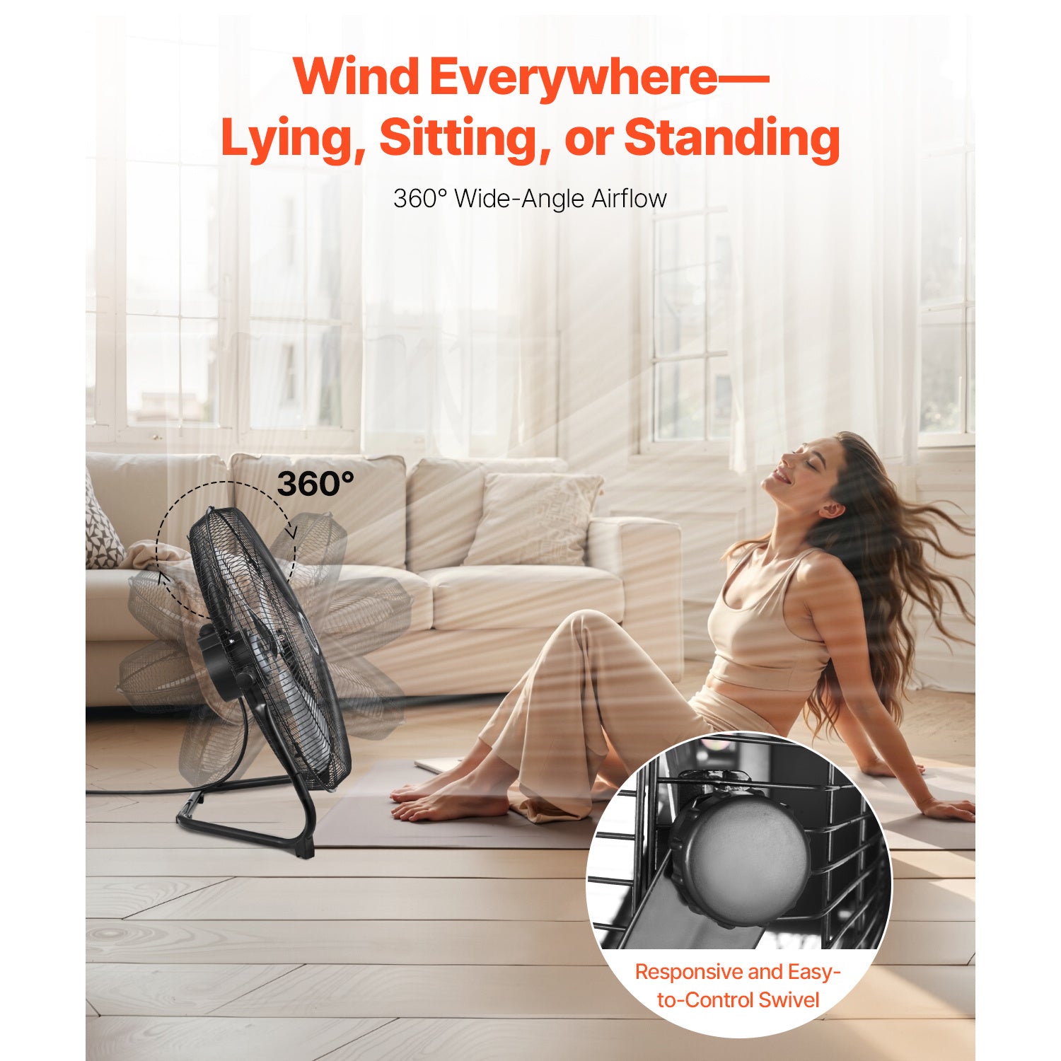 VEVOR 14-20 Inch Floor Fan, 3 Speed, 360° Adjustable Tilt, High Speed Industrial Fan, 1/2 Pack