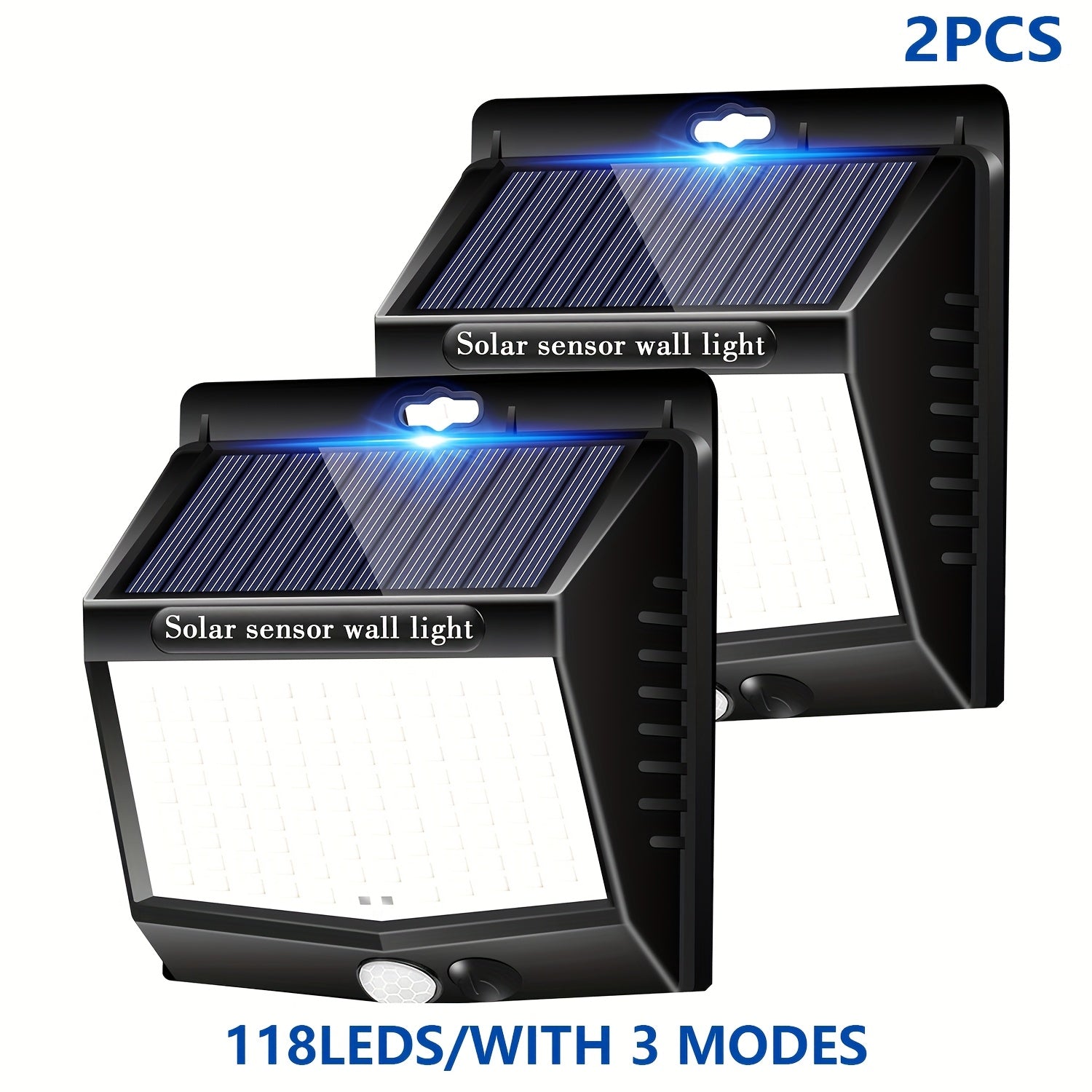 1/2/4 Pack Outdoor Solar Street Light, with 118 LEDs, Motion Sensor and Light Sensor Wall Light, IP65, Exterior Wall Light with 3 Modes, Perfect for Courtyard, Garage, Porch and Garden Lighting, LED Smart Night Light, Dusk-to-Dawn Searchlight