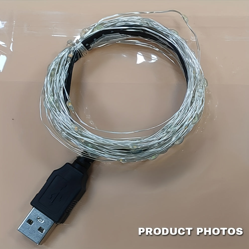 1件装USB LED串灯，100/50/30/10灯珠可选，USB供电铜线花环灯，暖白色调，适用于圣诞、情人节、感恩节装饰，墙面装饰、春季装饰、卧室、客厅、婚礼、派对、生日礼物及礼品包装