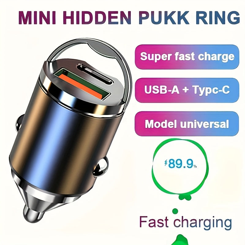 Beimingsi Metal Vehicle-mounted Charger - Concealed Ultra-fast Charging Flash Charging Mini Ring-shaped Fast Charging Head Suitable for Fast Charging Of Mobile Phones