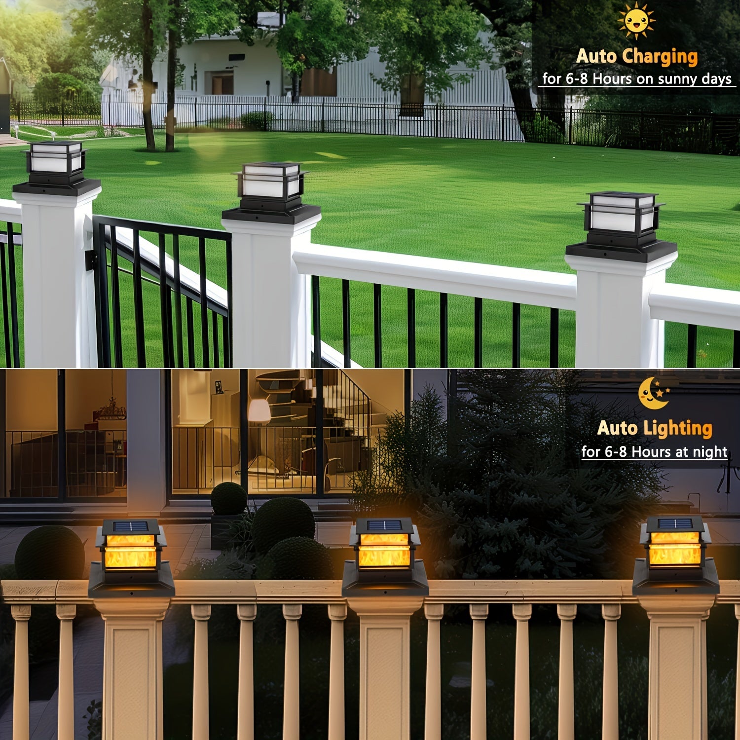 6 Pack Solar Post Lamp Cover, Outdoor High-Brightness LED Solar Fence Deck Light, Suitable for Garden, Porch, Patio, Staircase Decoration