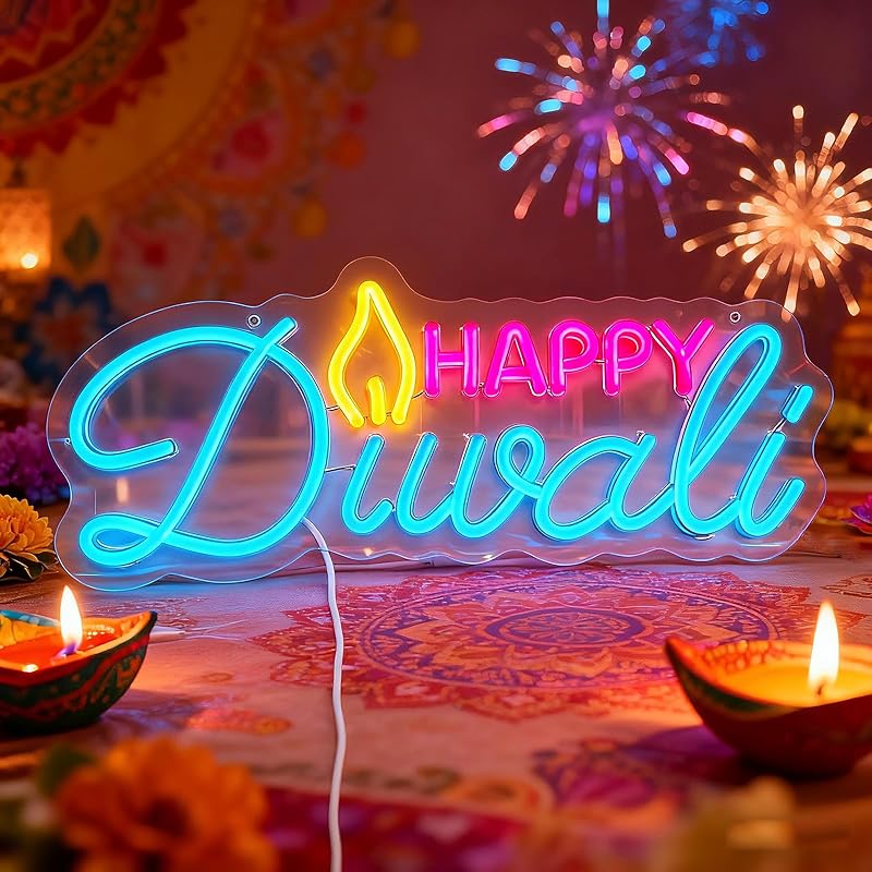 Happy Diwali LED neon light, festival light, oil lamp shape LED neon light, USB powered, home Diwali decoration, wall room bedroom decoration, neon light