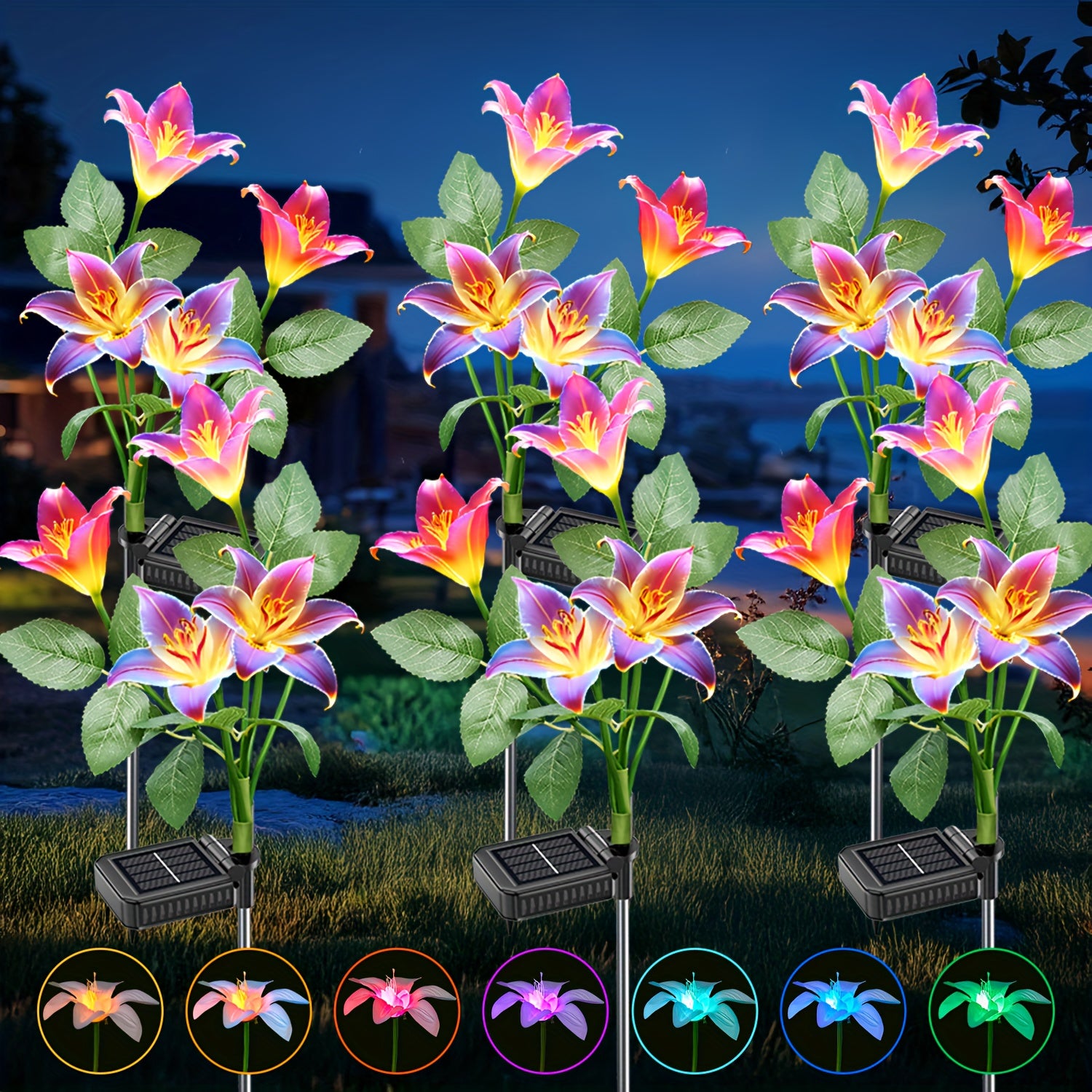 2025 New Solar Outdoor Flower Light Solar Courtyard Light Waterproof 30-Head Rose 7-Color Changing Landscape Light Suitable for Garden Path Patio Cemetery Decoration 1/2/4/6-Pack