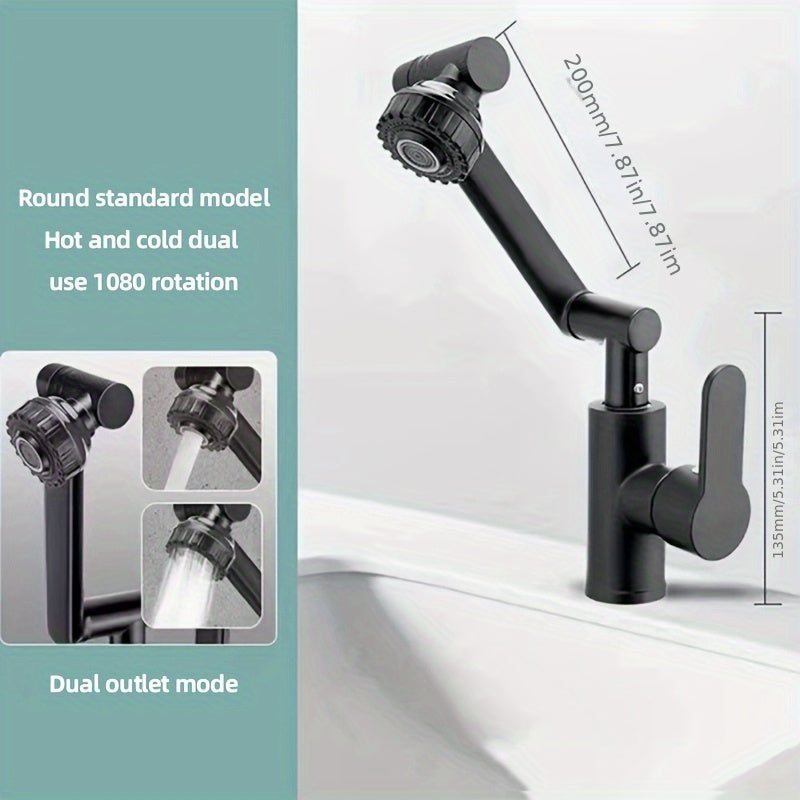 1 Set Gunmetal Gray Swivel Faucet RV Bathroom Kitchen Set - Durable ABS, 360° Hot & Cold Faucet with 23.62" Hose - Easy Install, User-Friendly Design