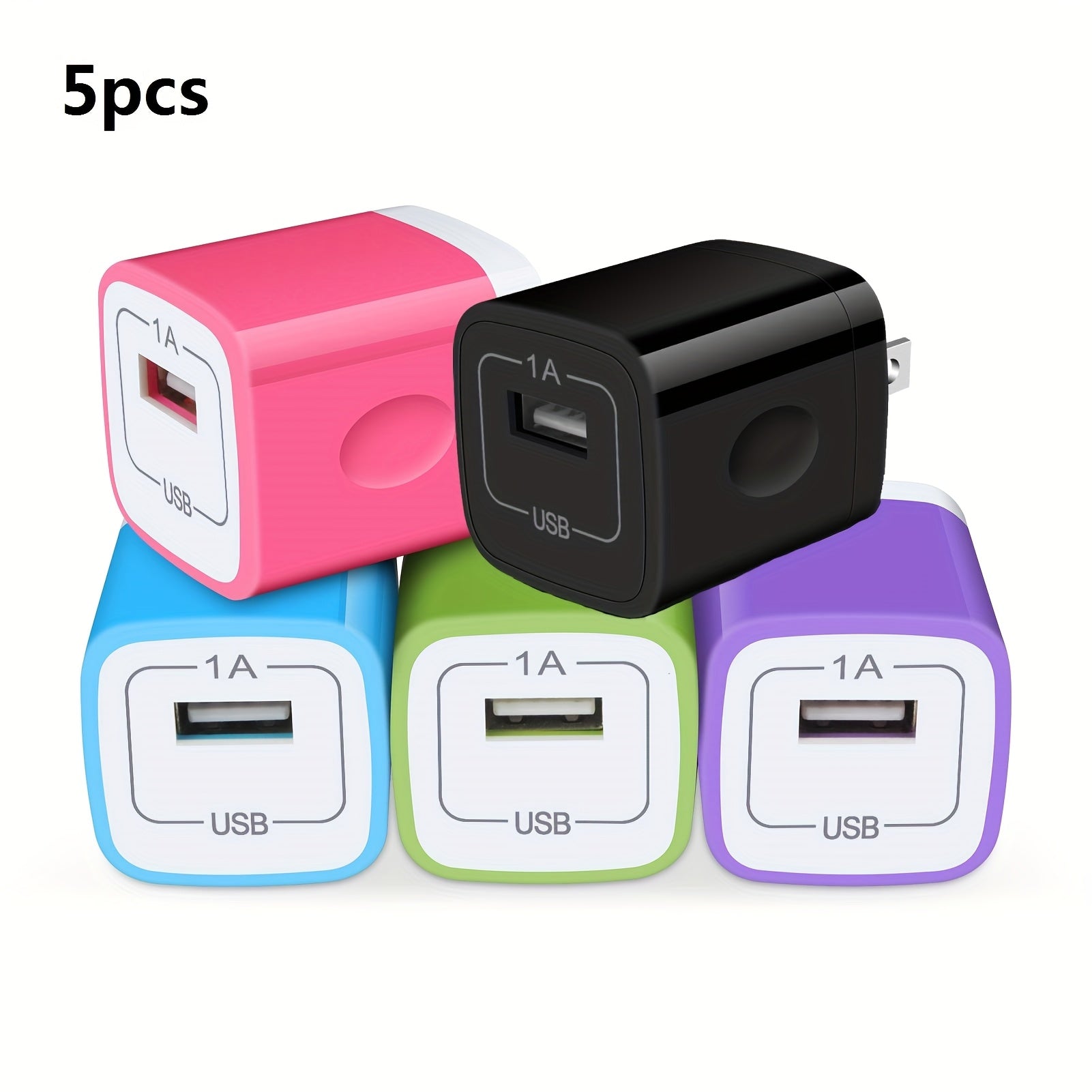[5pcs-1Port 5W] USB Charger Wall Plug, Outlet AC Power Adapter Block Cube for iPhone, for iPad, for Samsung, for Android or Type A Phones Charge Multiple USB Hub Station Base