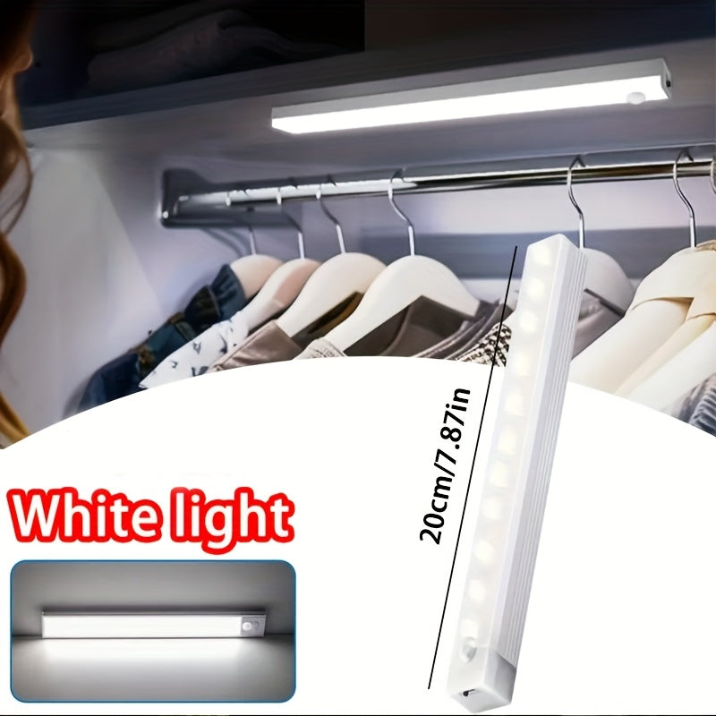 1 个 10/20/30/50cm USB 白色&暖色 LED 灯带，带运动传感器，非常适合橱柜、衣柜和走廊，无线运动传感器 LED 灯条，可充电磁性夜灯