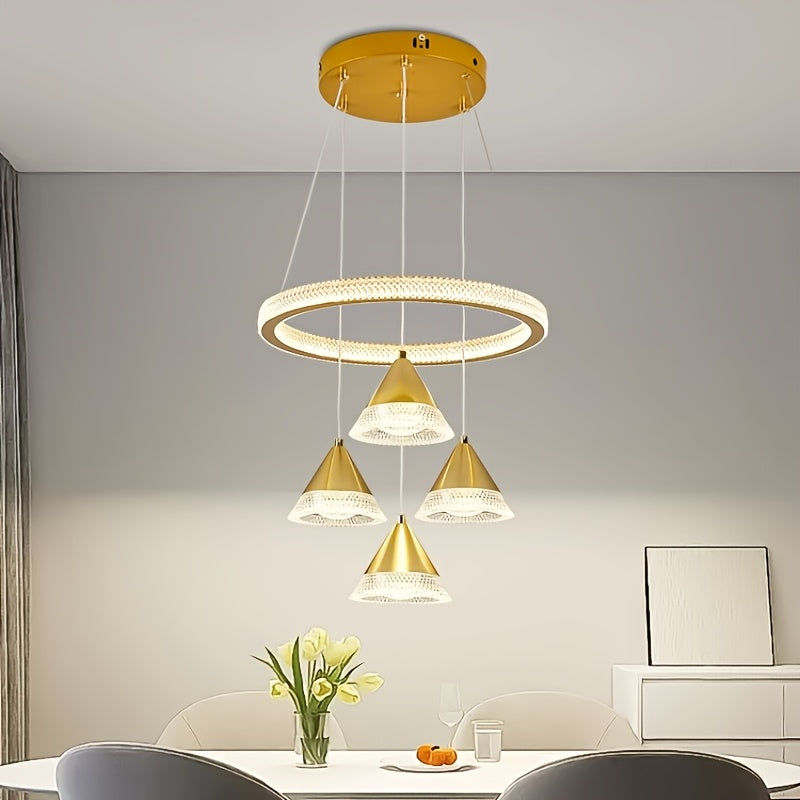 Modern LED Indoor Pendant Light with 4 Cone Pendant Decor, 3-Color Temperature Adjustable Color Temperature Lighting Fixture