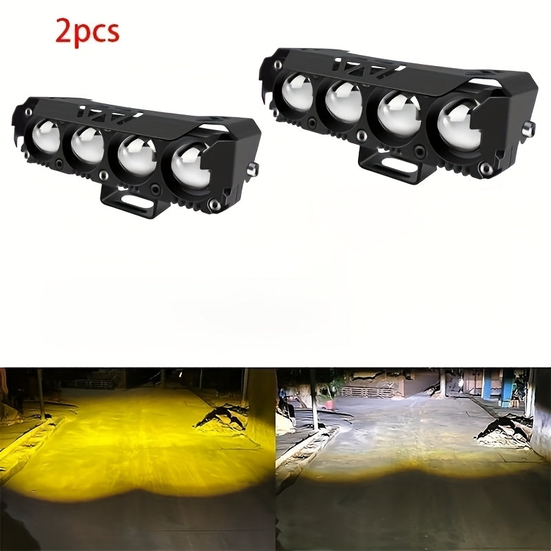 An ultra-bright 4-eye LED light bar, auxiliary light-emitting spotlight for motorcycles, white and yellow external motorcycle spot light, suitable for off-road vehicles - high-intensity dual-color white and yellow beam auxiliary light