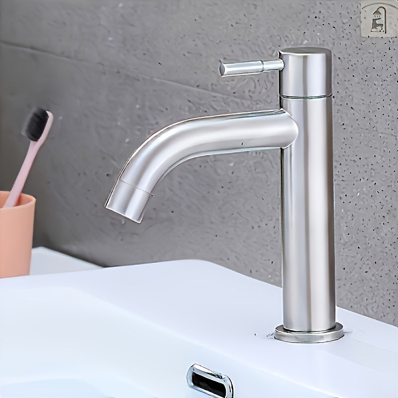 Single Hole 304 Stainless Steel Bathroom Faucet - Brushed Finish & Classic Single Handle Design, for Kitchen, Sink, Bathtub - All-Season Use