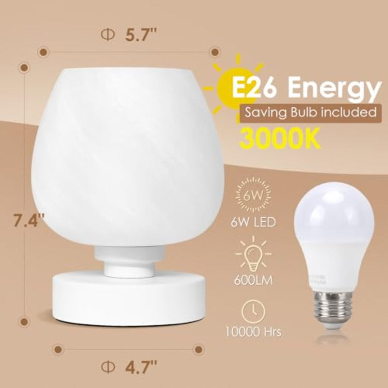 Touch bedside lamp - modern small bedroom bedside lamp, 3-level dimmable table lamp, with white opal glass lampshade, night light for room decoration, minimalist design gift, warm white bulb included