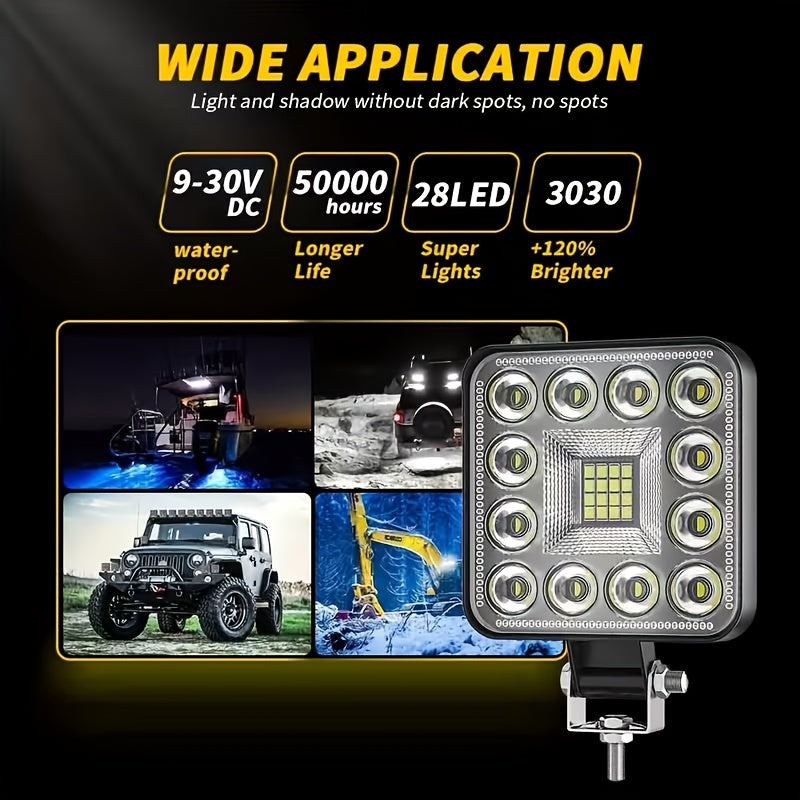 YIGEDENG 2-pack mini round/square LED work light, 6000K white light, 21 LEDs/28 LEDs modified off-road headlight, suitable for off-road vehicle/motorcycle/engineering vehicle modification auxiliary light