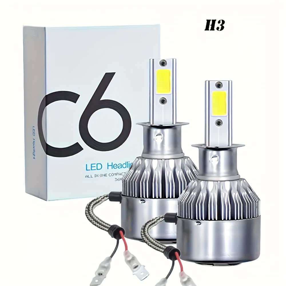 2-Pack LED Car Headlight C6 Bulbs H7 H4 H8 H9 H11 9005 9006 LED Light 6000K Car Light 12V Car Headlight Conversion Kit, Fits Multiple Car Models, High Quality Replacement Bulbs, Car Bulbs, No Battery Included