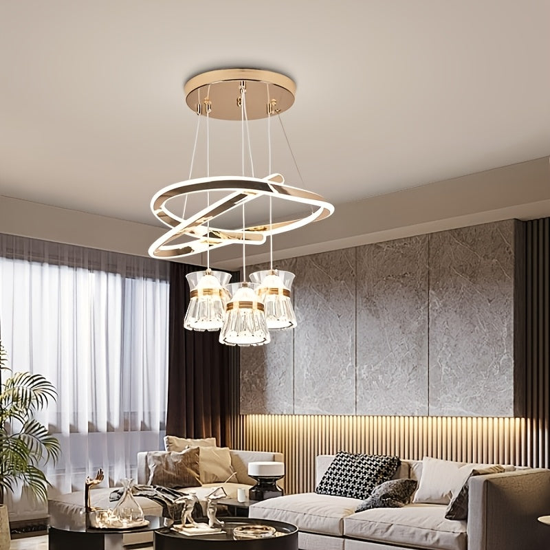 Modern LED Indoor Pendant Light with 3 Lights, Adjustable Color Temperature, 3-Color Temperature Lighting Fixture