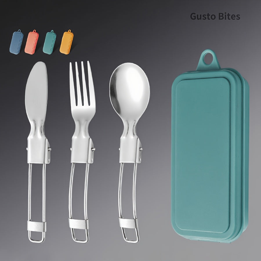 3-Piece Stainless Steel Foldable Knife Fork Spoon Set – Portable, Polished, Perfect for Outdoor Camping, Christmas, Easter, Father‘s Day, Labor Day – Foldable Spoon Fork Knife Set