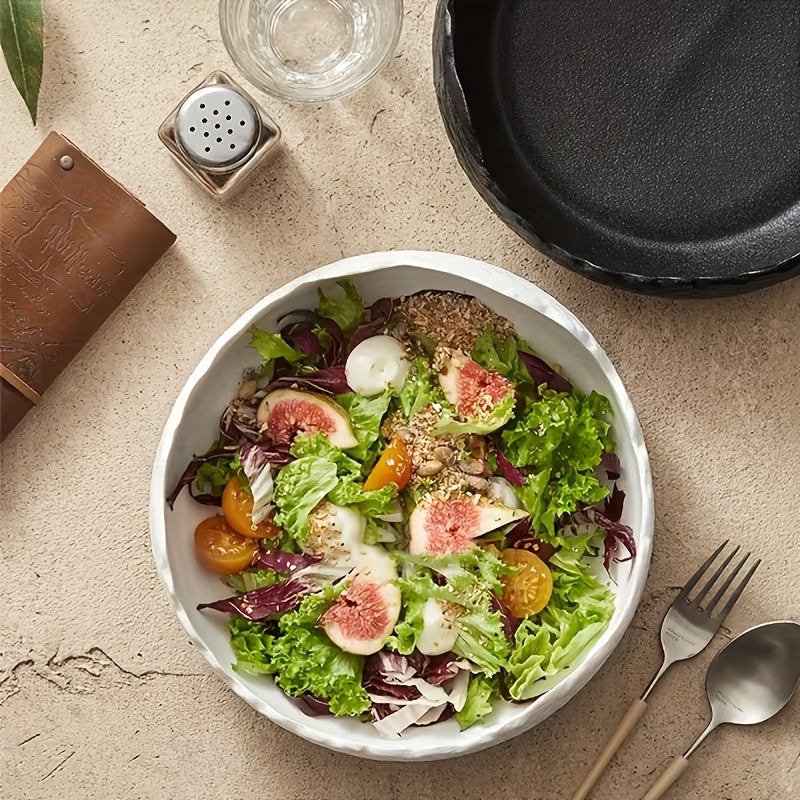 1 Piece Irregular Ceramic Deep Plate, Salad Bowl, Dessert Bowl – Perfect for Hotels, Restaurants & Home Use – Ideal for Salad, Soup, Dinner, Side Dishes, Noodles & Pasta