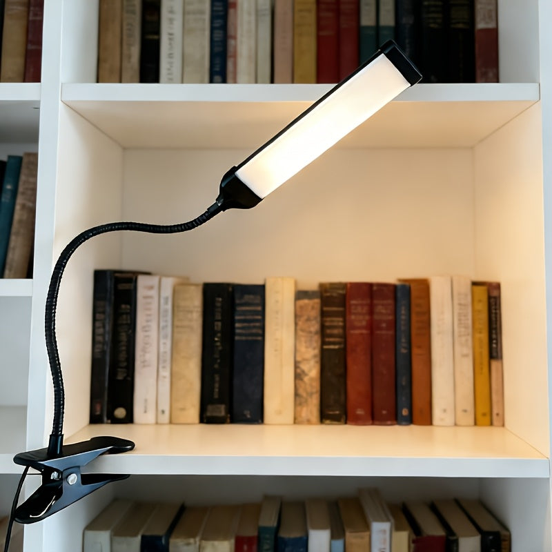 1pc LED metal hose stand desk lamp, USB bendable metal table reading light, night light, three-color adjustable, 360-degree freely bendable, fill light clip lamp, for manicure, office, drawing lighting, home lighting fixture
