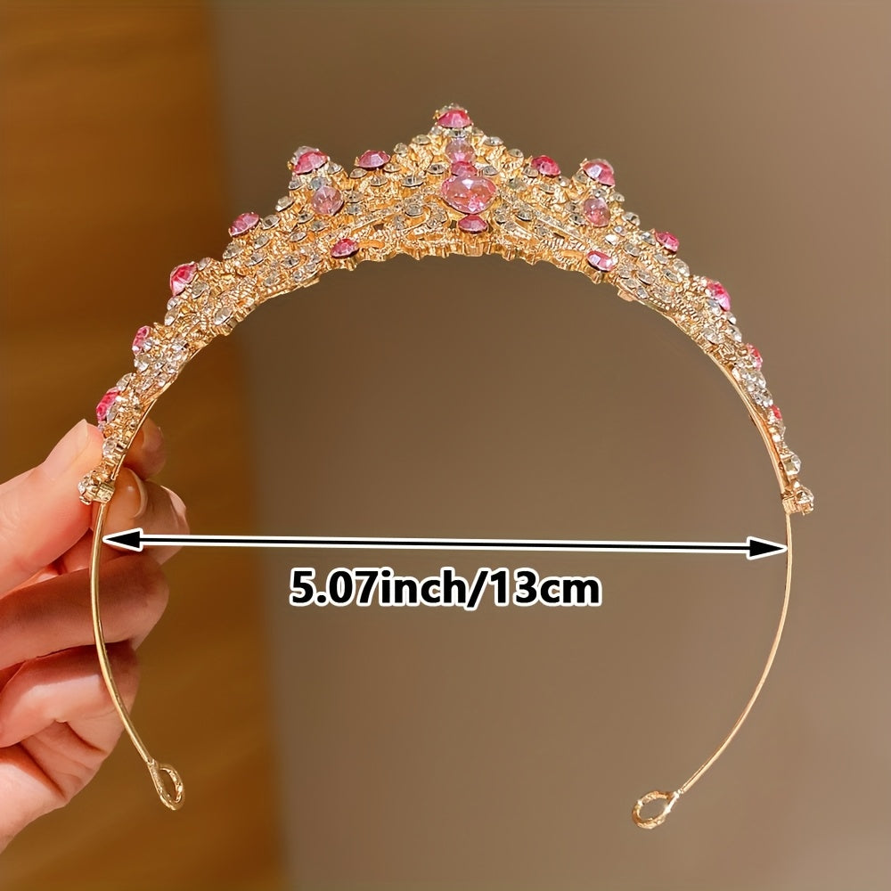 1件柠檬爱 multi-color 闪亮水钻皇冠发带，粉色、透明和红色宝石 - 优雅的女生发饰，生日派个、婚礼、选美比赛