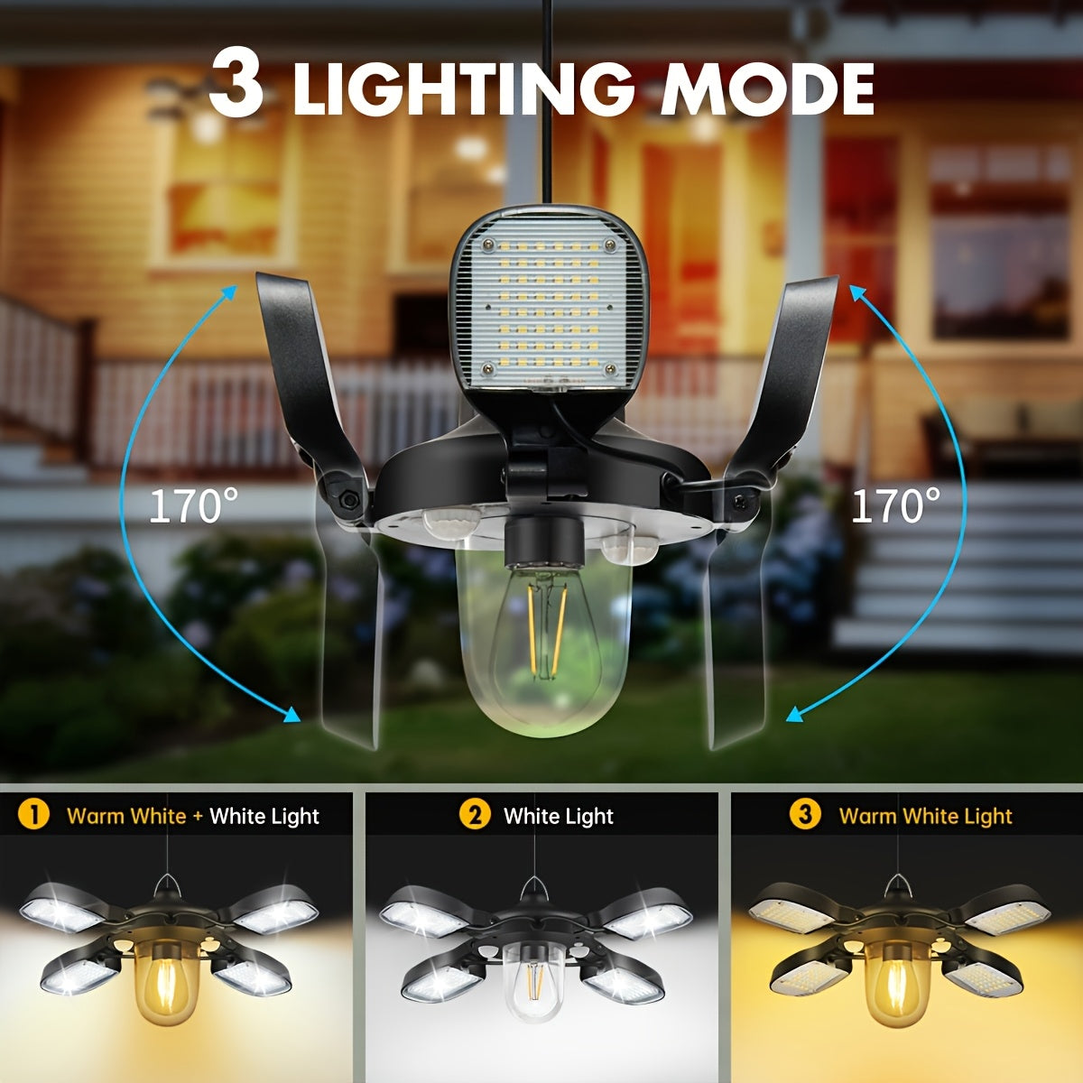 Four-Leaf Pendant Light, 192 LED Solar Pendant Light, Outdoor Patio Gazebo Hanging Light, Solar Garage Barn Pendant Light