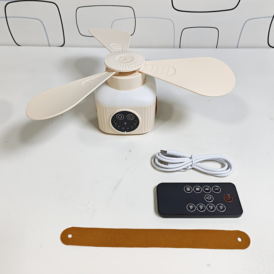 Portable Remote Control Ceiling Fan with Light, USB Rechargeable Camping Fan, Wireless Tent Fan, 4 Wind Speed Levels, Timer Function, Battery Powered, Suitable for RV, Truck, Roof Tent, Travel and Camping Scenarios