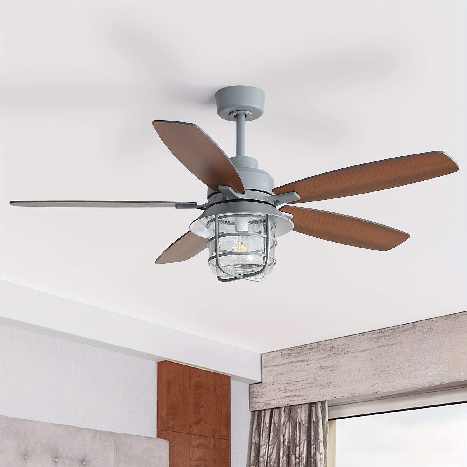Sofucor 52" Ceiling Fan with Light, 5 Blades, Glass Lampshade, Remote Control, E26 Bulb Included, Quiet Operation, Dimmable, Large DC Motor Ceiling Fan