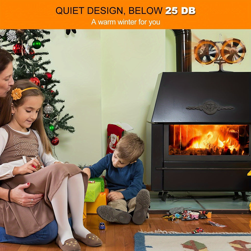 Dual Motor Wood Stove Fan, Heat Powered Stove Fan, Fireplace Fan, Wood Stove Accessories - Non-Electric Fan for Wood / Gas / Log Burners