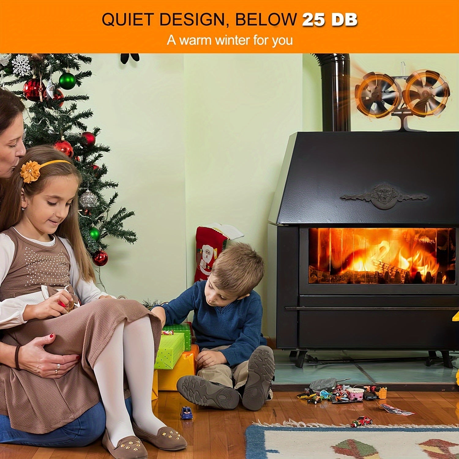 Dual Motor Wood Stove Fan, Heat Powered Stove Fan, Fireplace Fan, Wood Stove Accessories - Non-Electric Fan for Wood / Gas / Log Burners