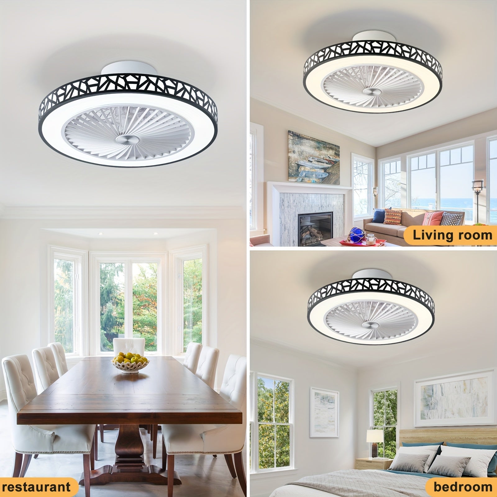Inch Modern Slim Ceiling Fan, 6 Speed, Reversible Bladeless Design, 41W Dimmable LED Fan Light, Quiet Timing Lighting for Bedroom, Living Room and Office