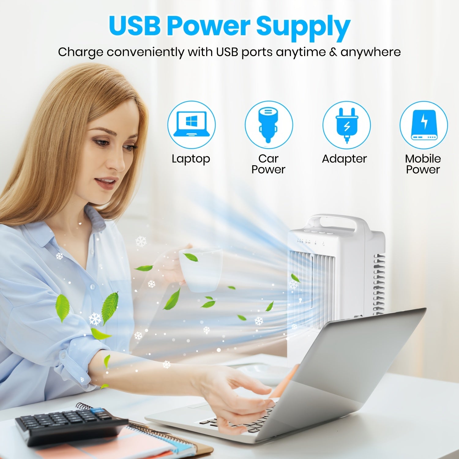 Portable Fan - Quiet Mini Personal Desktop Air Cooler for Bedroom, Living Room, Study and Travel, Energy-Efficient Quadrilateral Design, Battery-Free Direct Powered Cooling Device, Modern Home Air Cooler Fan