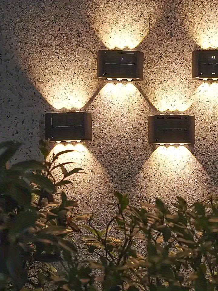 Spring & Summer Bestseller 5pcs Solar Light, 6LED Convex Lens Up-Down Wall Washer Light, Villa Fence Wall Light, Garden Light, Manor Courtyard Exterior Wall Light, Warehouse Garage Indoor & Outdoor