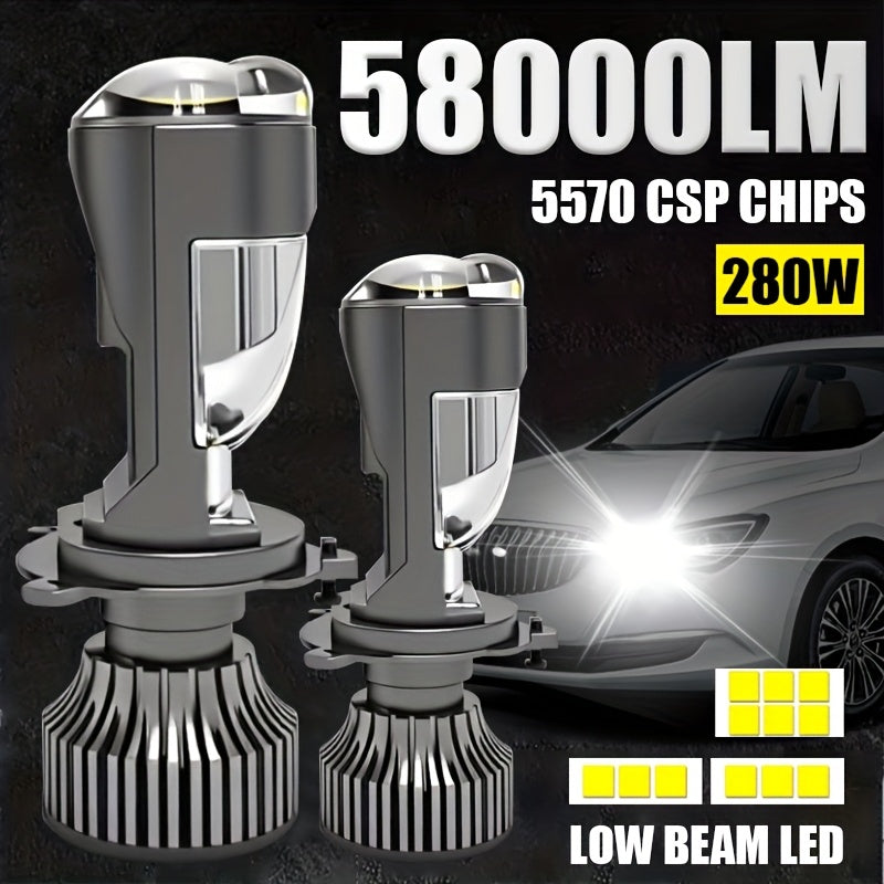 2pcs H4 LED Mini Projector Lens Headlight Bulbs H4 9003 HB2-QC0106 LED DRL, High/Low Beam Plug-and-Play Car & Motorcycle Headlights, Night Driving, Compact Design, Energy Saving Lamp, Night Commuters, Vehicle Owners