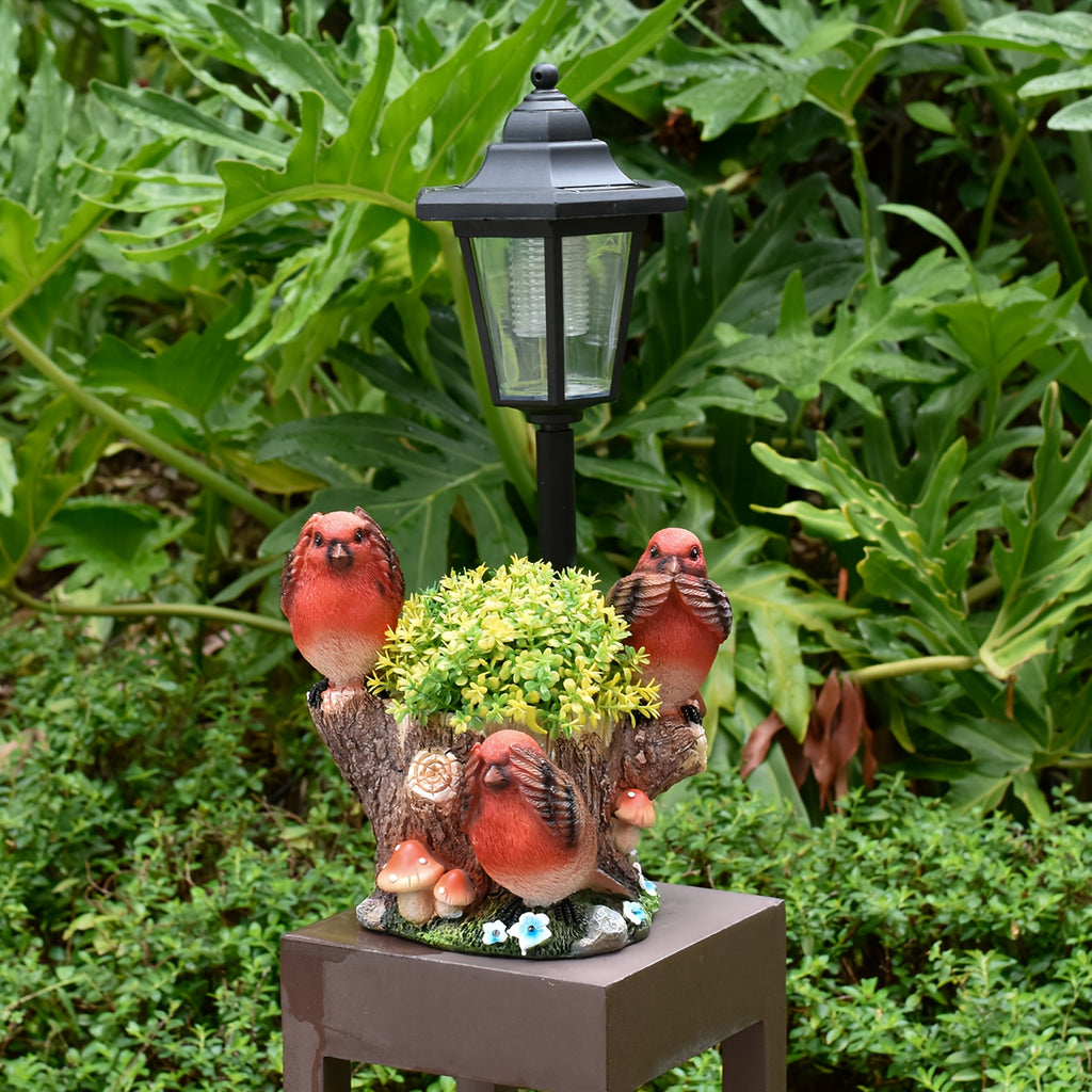 Multi-Functional Courtyard Resin Bird Flower Pot Outdoor Statue Solar Light, Garden Path Villa Landscaping Home Decorative Light, Balcony Corridor Ambient Night Light, Red Resin Bird Sculpture Light, Suitable Christmas Gift for Friends