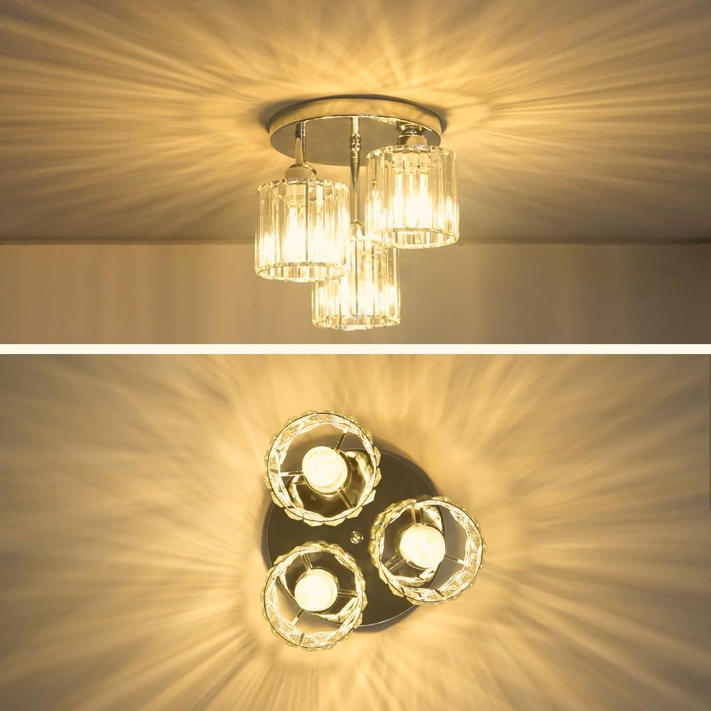 Modern Semi-Flush Mount Ceiling Light, Crystal 3-Head Kitchen Light, Hallway Pendant Light, Indoor Flush Mount Light, Suitable for Bedroom, Foyer, Entryway, Kitchen