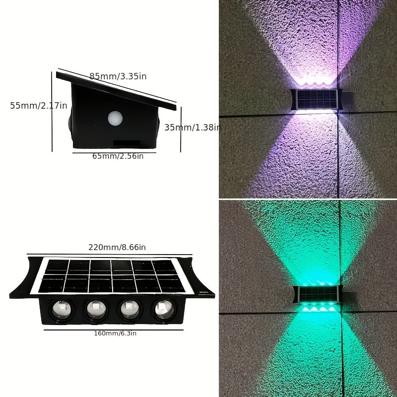 2-Pack Solar Wall Light, Outdoor Wall Washer Light, Courtyard Villa Exterior Wall Decoration. Suitable for Outdoor Patio, Garden, Lawn, Balcony, Christmas, Up and Down Wall Light, Hallway Decoration