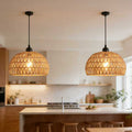 2-Pack, Bohemian Style Pendant Light Kitchen Pendant Light Rattan Pendant Light Ceiling Light Bohemian Style Lampshade Wood Base Bohemian Chandelier (Lighting Fixture Suitable for Hallway, Bedroom, Dining Room and Kitchen Island)