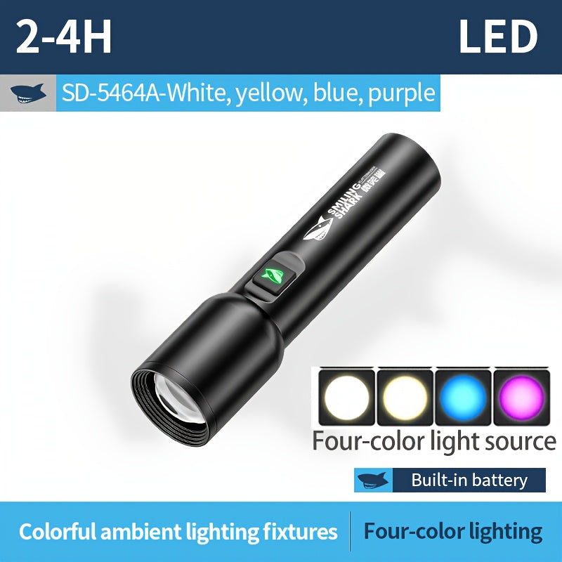 1PC RGB Photography Flashlight SMILING SHARK LED Torch SD5464 Zoomable Multi-Mode Type-C Charging White/Orange/Warm/Blue/Pink/Purple Dimmable Fill Light Colorful Ambient Light for Photography Lighting